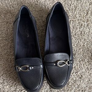 Kim Rogers Navy Textured Loafers with Silver Accent